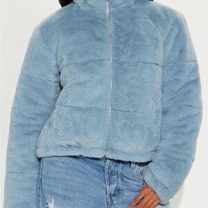 Fashion Nova Light Blue Teddy Jacket fits large better